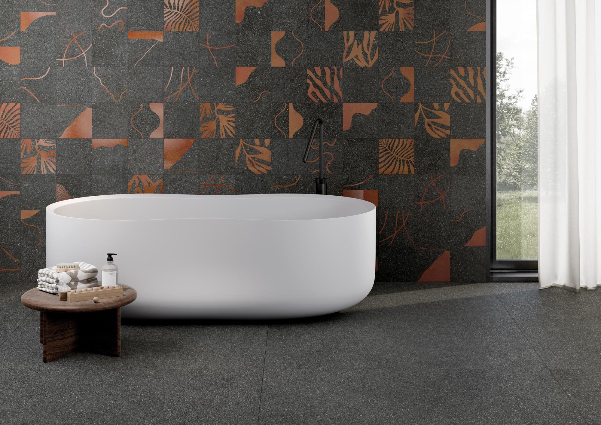 Lavica von Keope im Farbton Vulcano anthracite mit geprägten Mustern von Bluma Studio