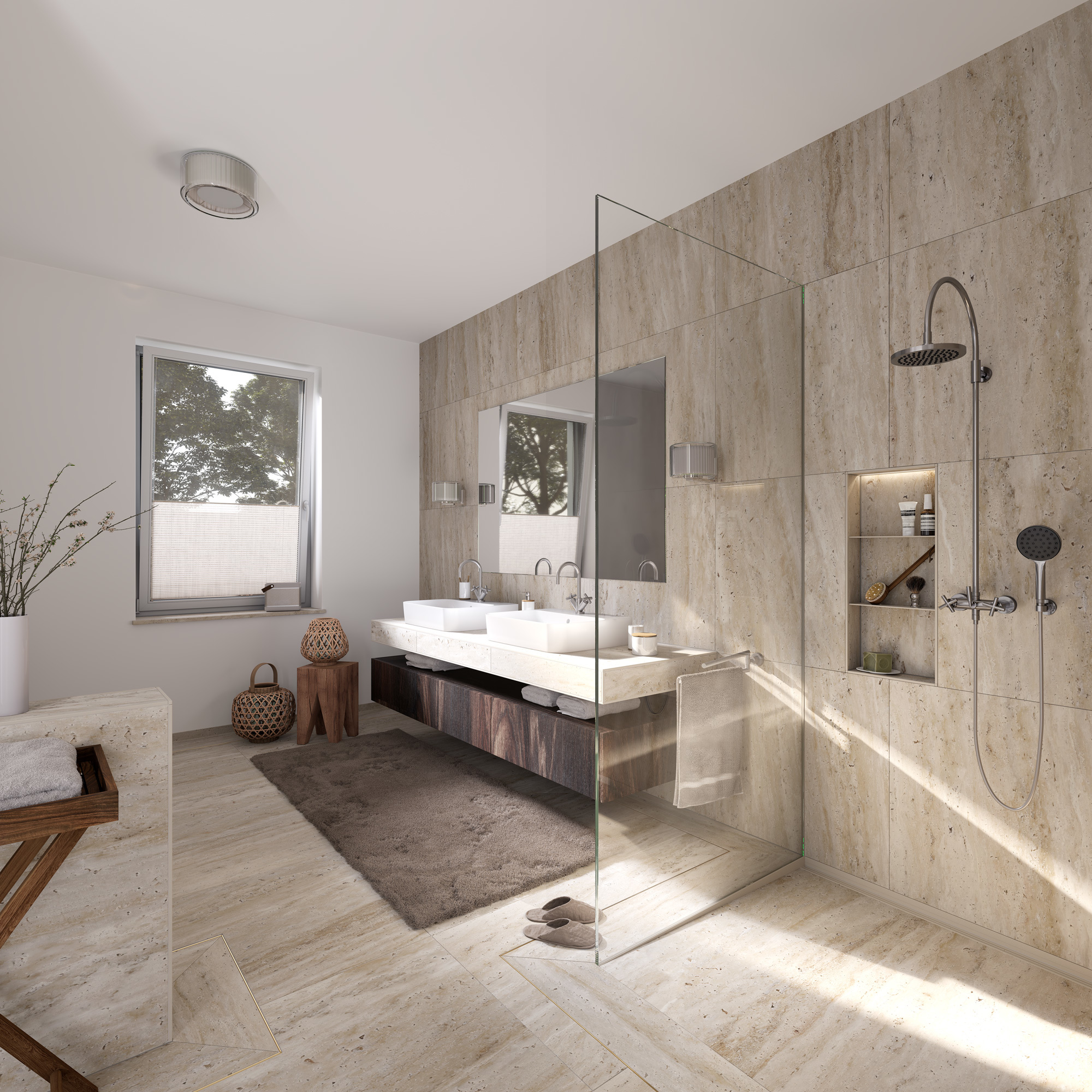 TRENDLINE-Oberflächen ergänzen hochwertige Fliesenbeläge ideal und sorgen dank ihrer Farbgebung für eine überzeugende visuelle Angleichung von Profil und Fliese.