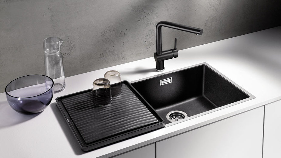 All in black: Blanco's faucets come in matching colors to its Silgranit sinks, creating a unified look in the kitchen.
