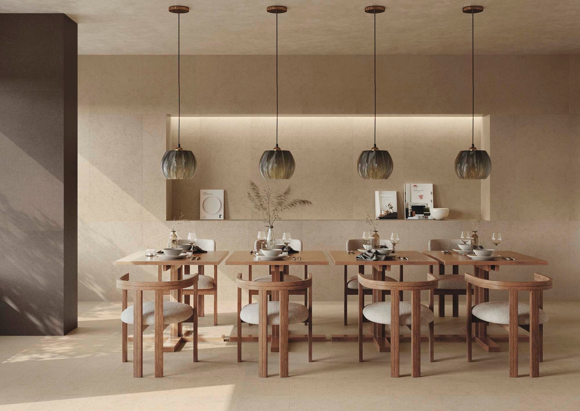 Restaurantausstattung in den Farben Pura Beige und Pura Marrone