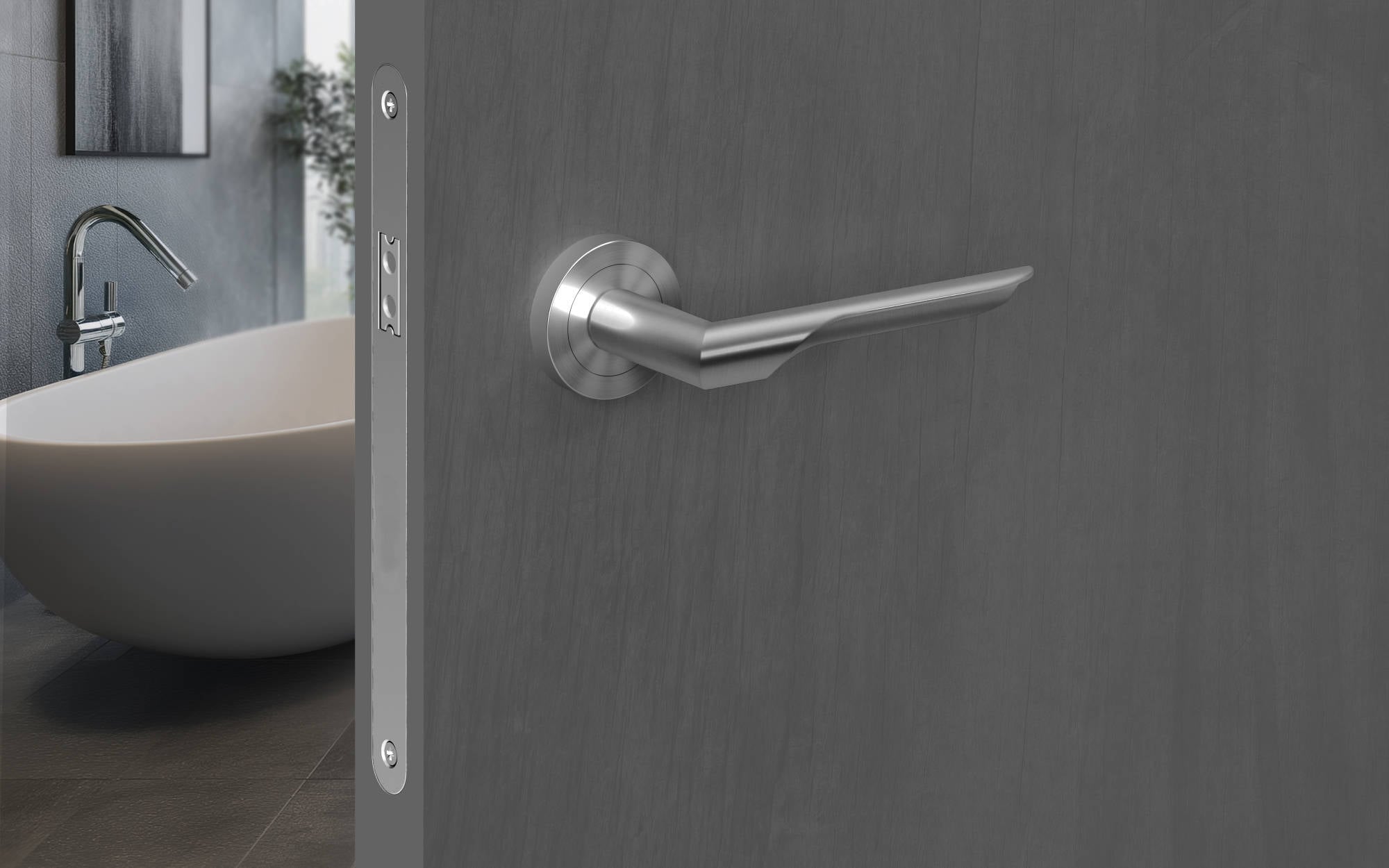 Der Türdrücker Maranello zeichnet sich durch eine subtil modellierte Unterseite aus, die den Fingern beim Zugreifen eine natürliche Führung bietet.