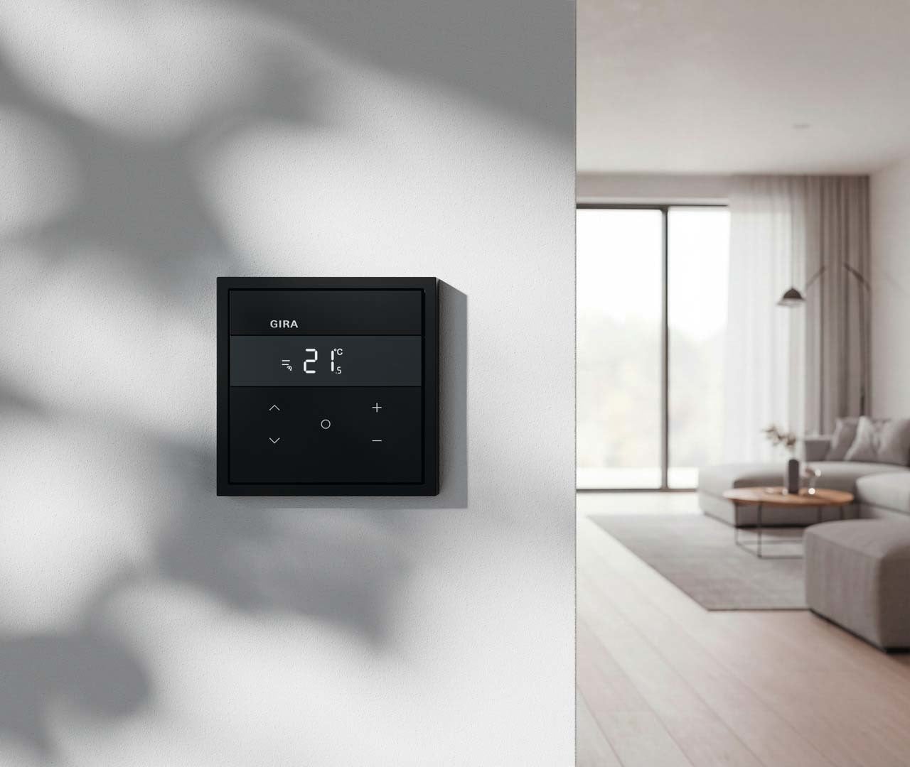 Gira System 70, Designlinie F300 mit Raumklimastation (HLK/KNX) in Schwarz matt