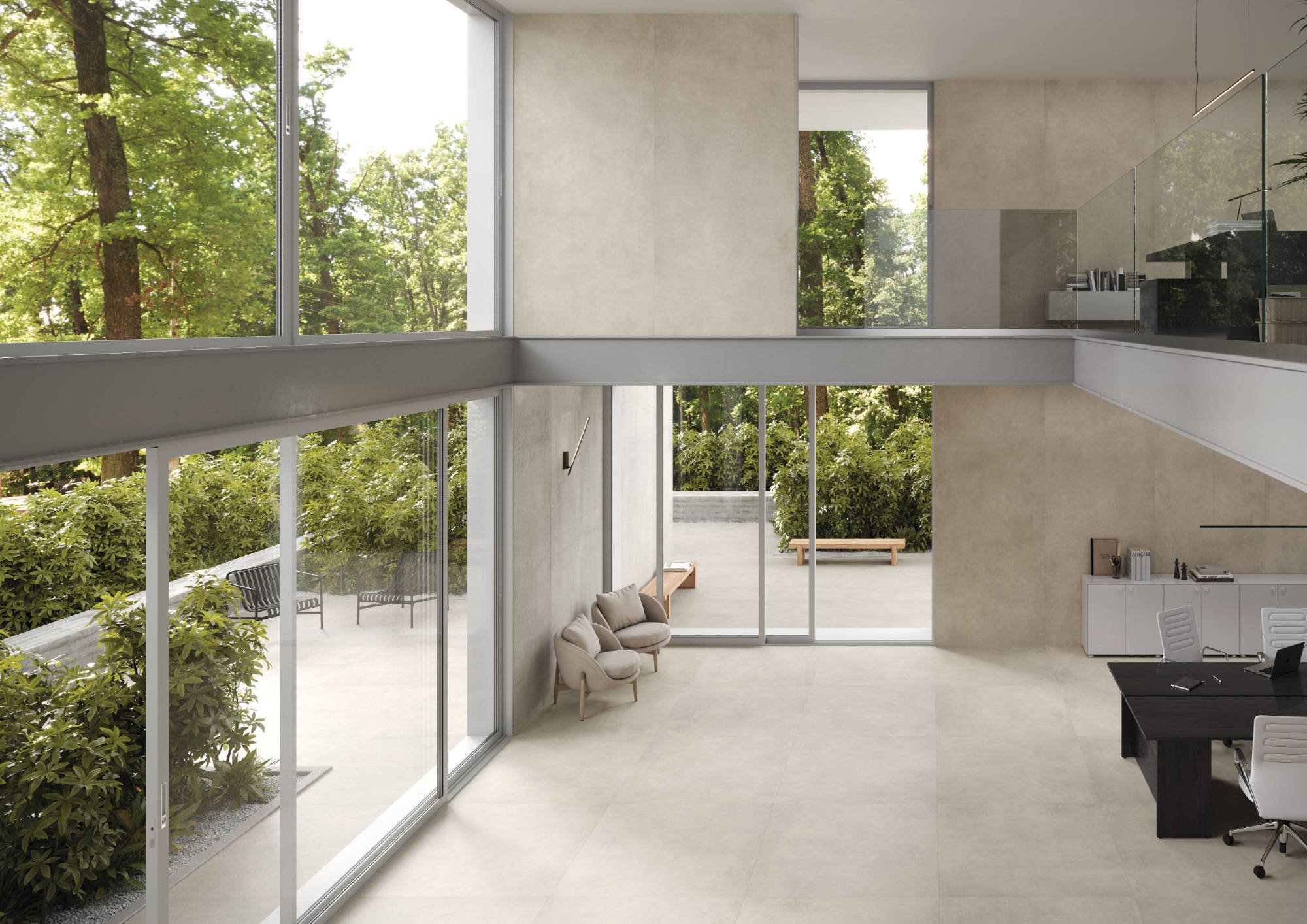 Die Kollektion Moov Up von Ceramiche Keope überträgt den Charakter von Beton auf eine vielseitige Keramikoberfläche für Innen- und Außenräume.
Verkleidung: Clay 120x278, Fußboden: Clay 120x120