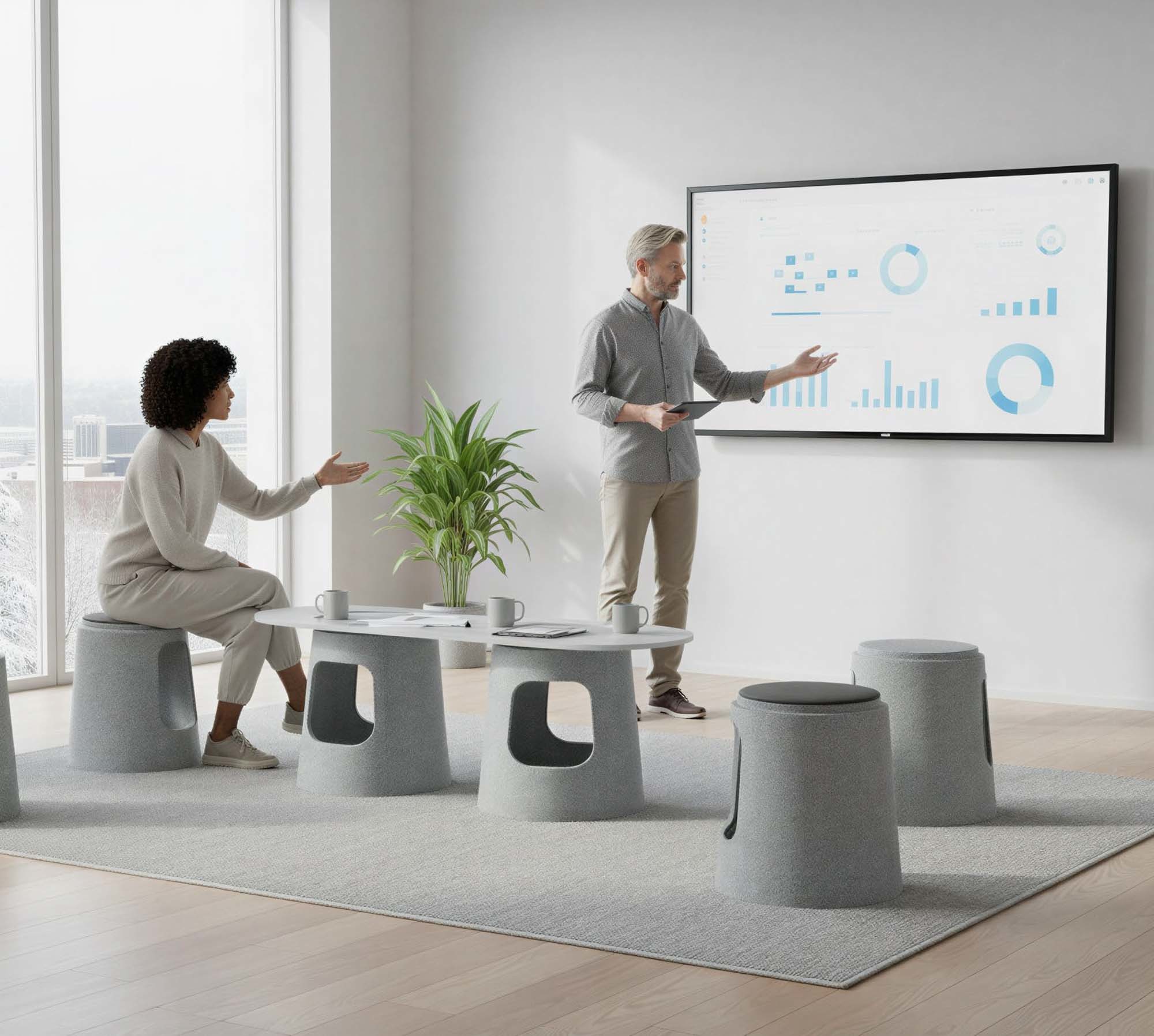 Mit dem Re:PET System entwickelten Nick Geipel und Moritz Walter aus Berlin ein modulares Hocker- und Tischsystem in Leichtbauweise. Es lässt sich platzsparend lagern und erhielt den dritten Preis.