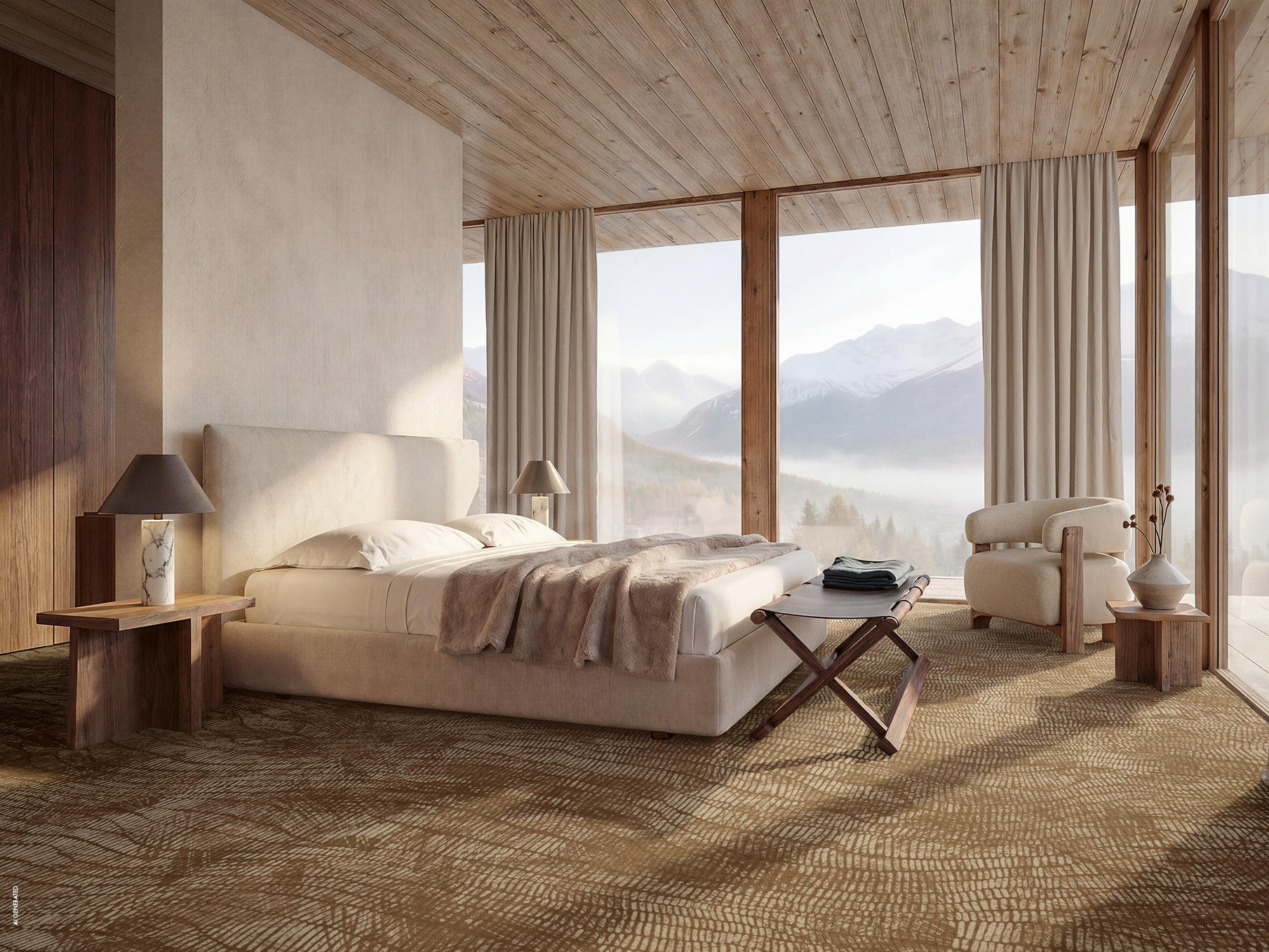 Die Themenwelt Mountain aus der Kollektion Grounded von Object Carpet übersetzt alpine Landschaften und mineralische Strukturen in textile Muster.