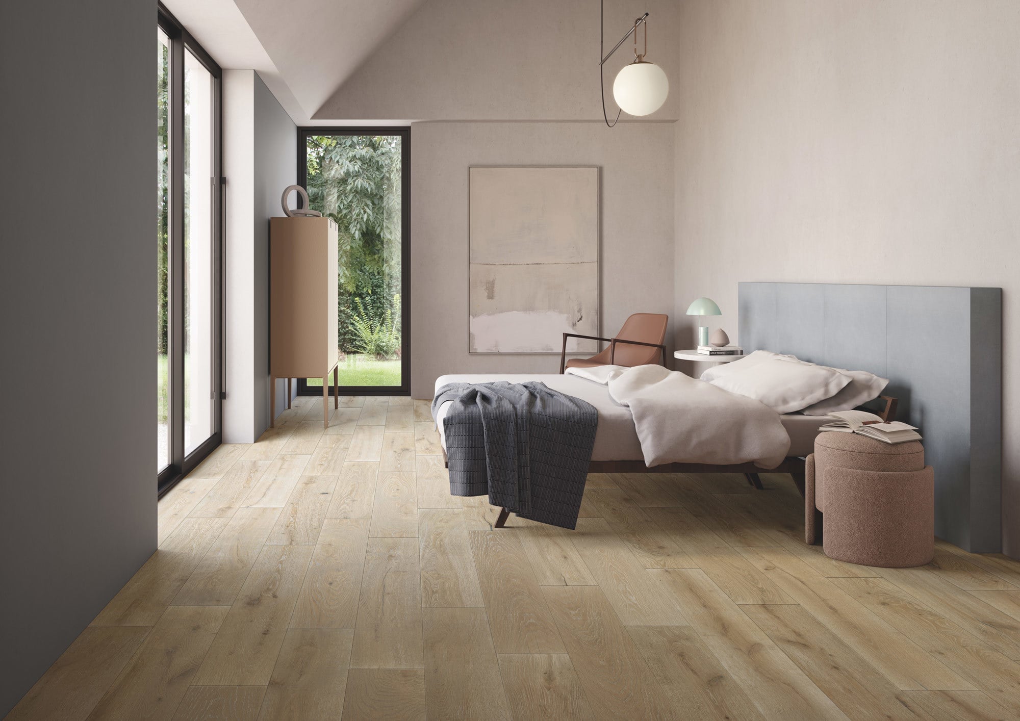 Mit der Feinsteinzeugserie Unica überträgt Ceramiche Keope die natürliche Anmutung gealterter Eiche auf keramische Oberflächen.