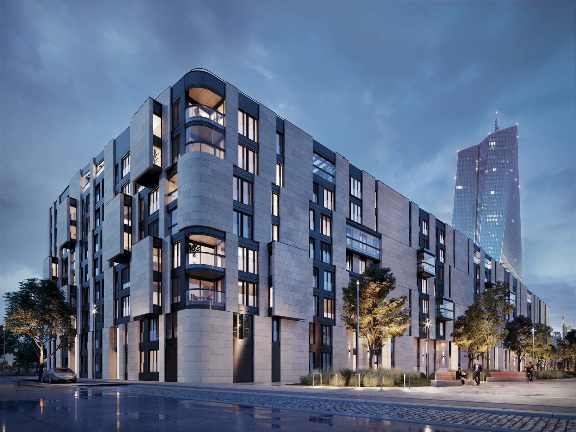 Der Wohnkomplex HPQ Living ist Teil der städtebaulichen Entwicklung des Frankfurter Hafenpark Quartiers (HPQ).