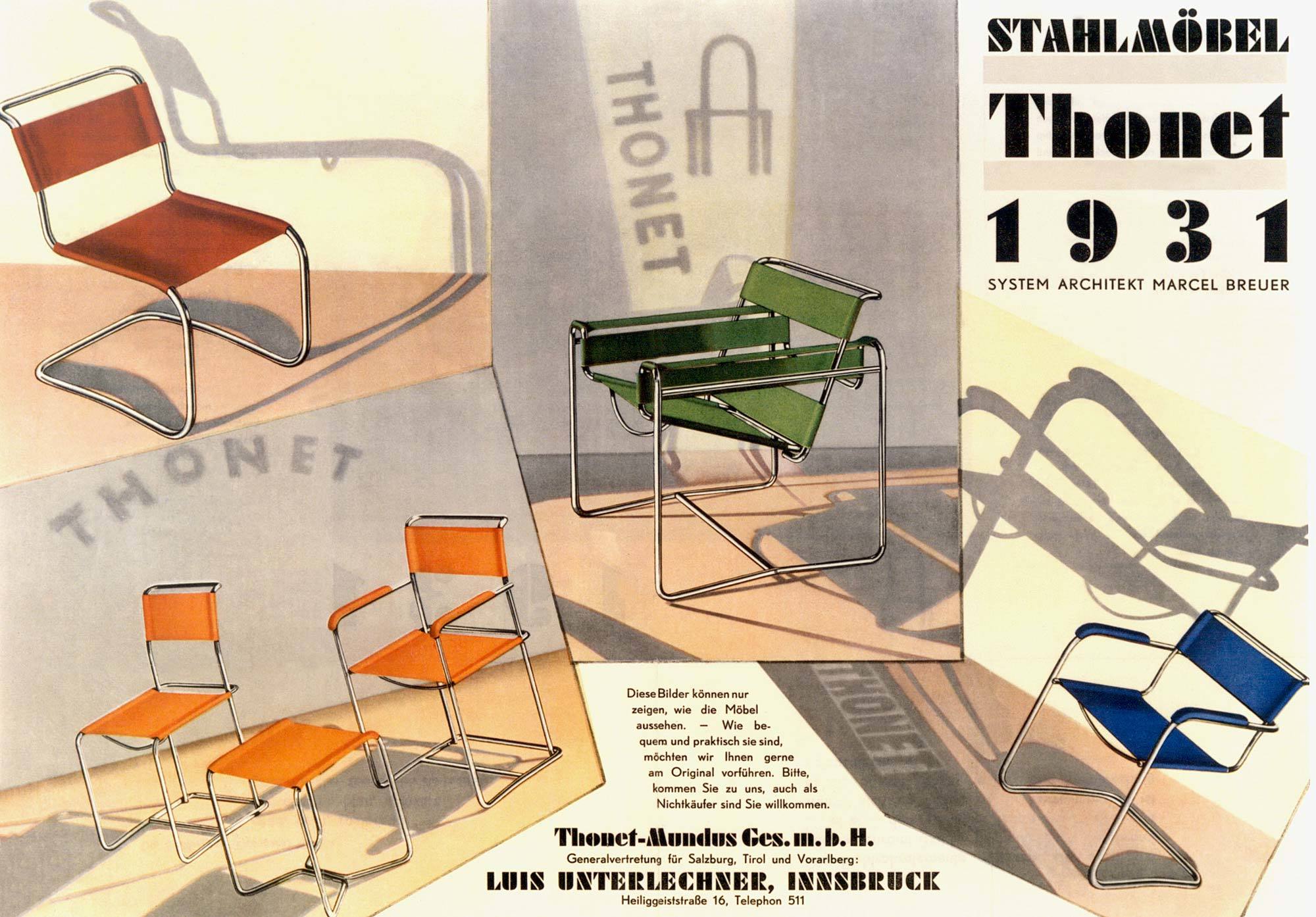 Bild mit Stahlrohrmöbeln aus einer historischen Thonet-Brochüre