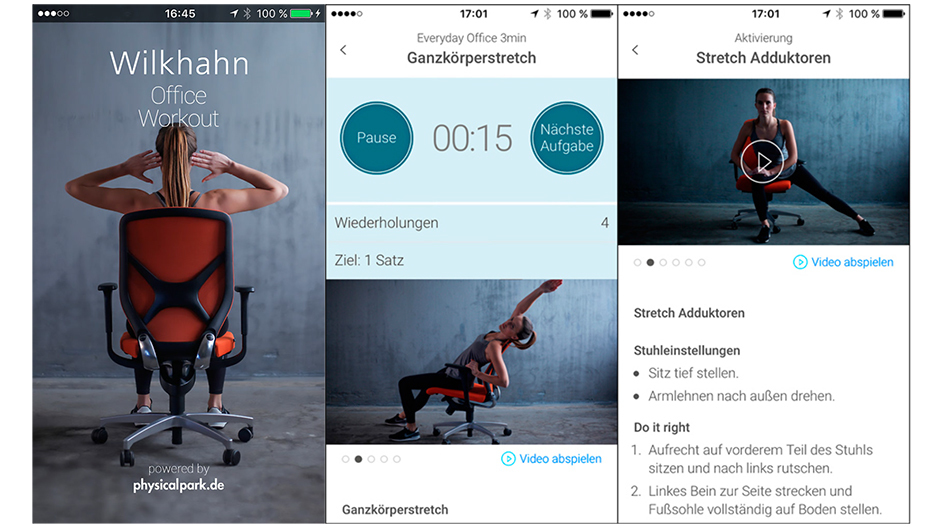 Wilkhahns Office Workout-App kann kostenlos im App Store von Apple und bei Google Play heruntergeladen werden.