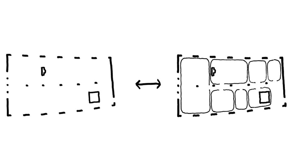 Pläne und Skizzen: Die Bürotage wurde von den Architekten komplett geöffnet.