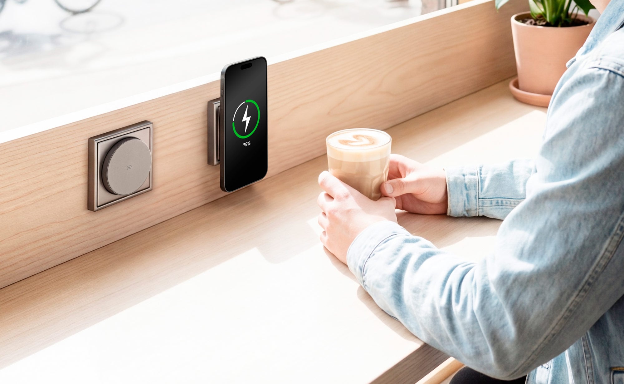 Magnetisches Qi2-Ladegerät im Schalterdesign von JUNG