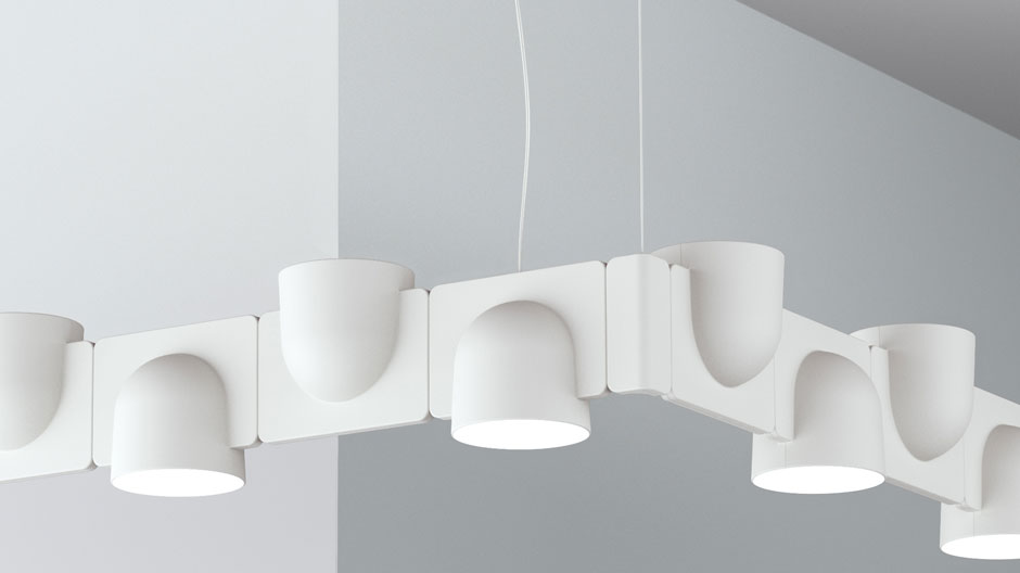 Leuchte, die sich wie Lego-Bausteine zu zahlreichen Formationen zusammenstecken lässt.