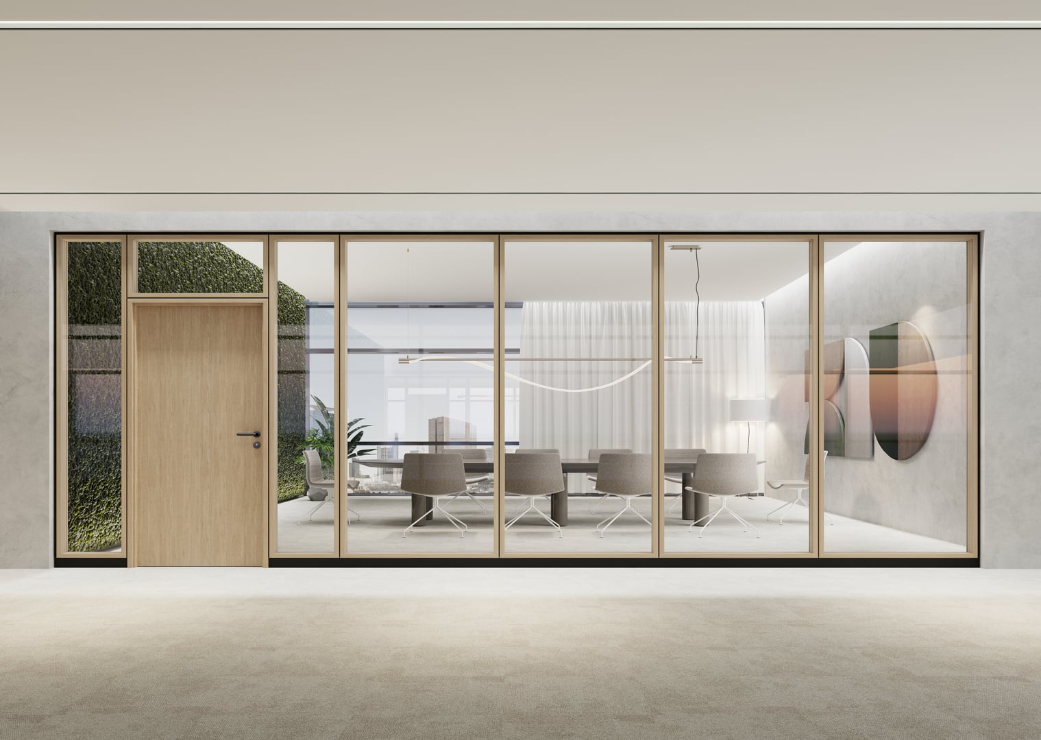 Glas-Systemtrennwand mit Massivholzrahmen von Goldbach Kirchner