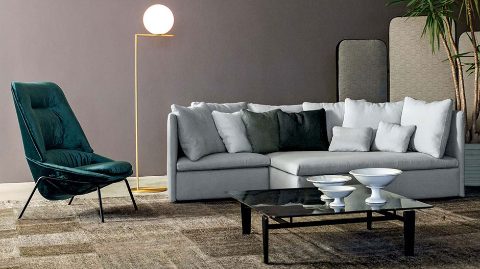 Rund trifft eckig: modulares Sofasystem von Arflex