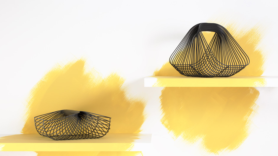 Ab ins Körbchen! Studio BrichetZiegler hat Obstkörbe aus Stahldraht zusammengeschweißt.