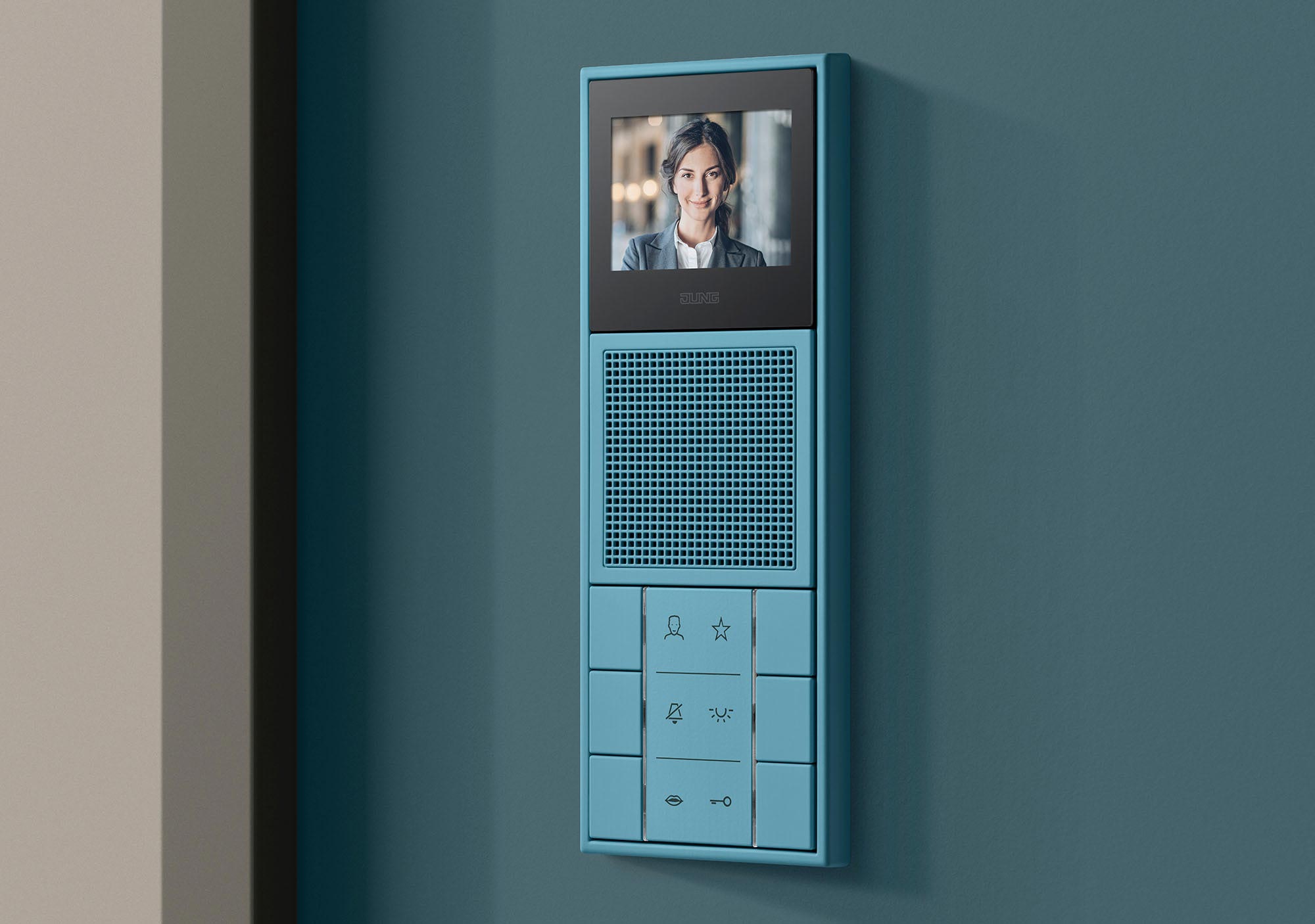 Türkommunikation von JUNG im Farbkonzept von Le Corbusier