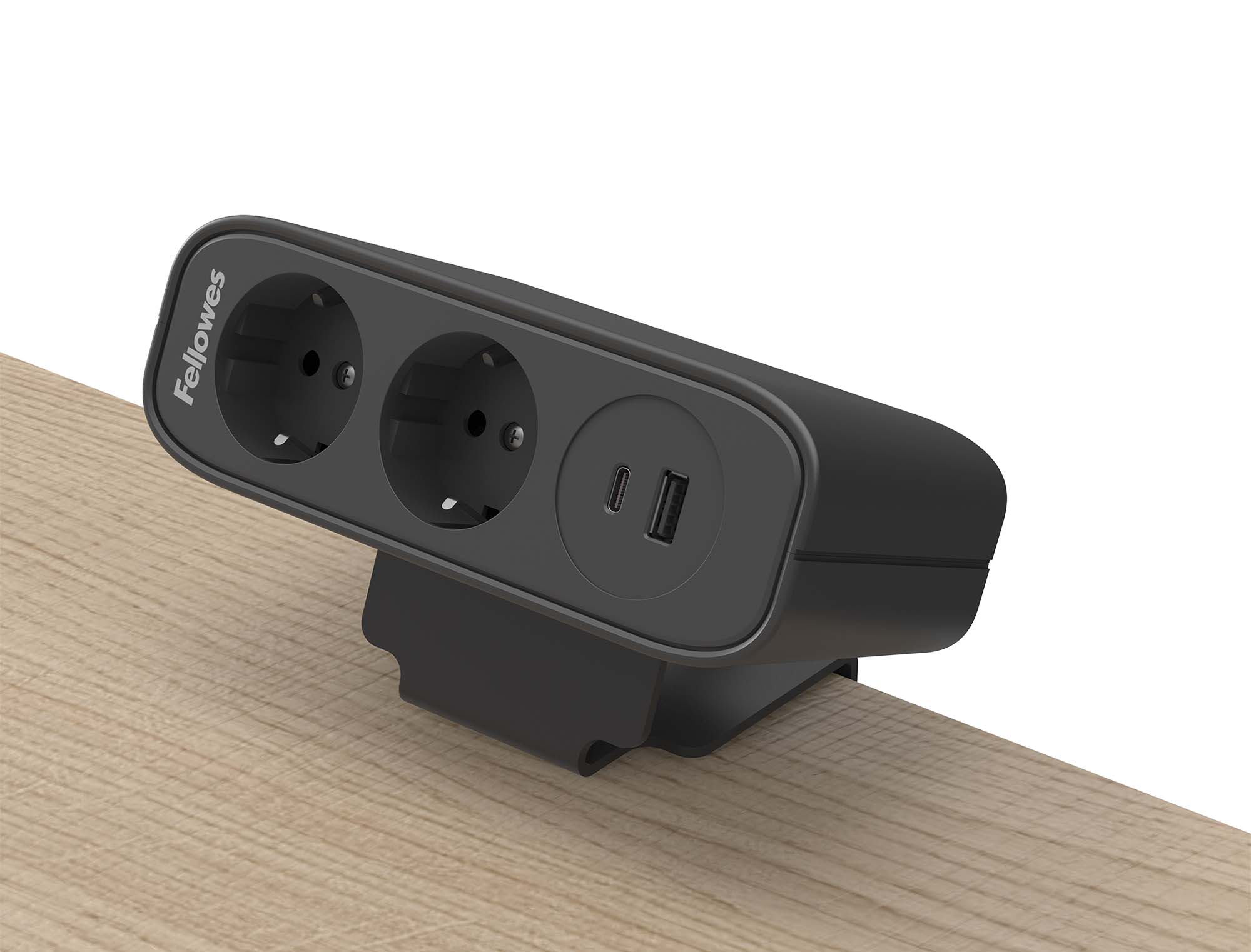 Elektrifizierungseinheit von Fellowes für das Laden direkt an der Tischplatte