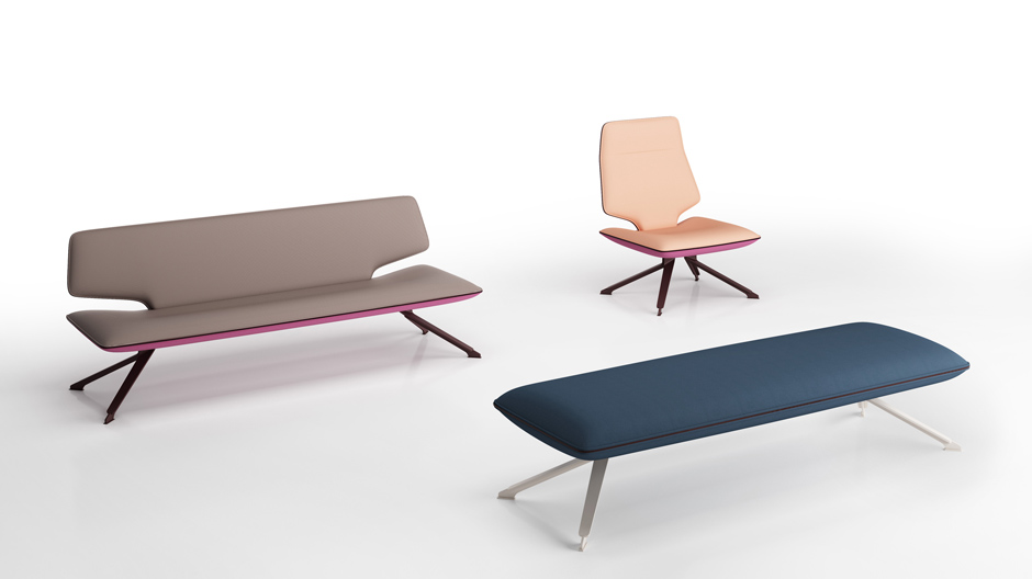 Technologische Leichtigkeit mit T-Design: Die gepolsterte Sitzkollektion von Alfredo Häberli bietet Sessel und 2- bis 3-Sitzer