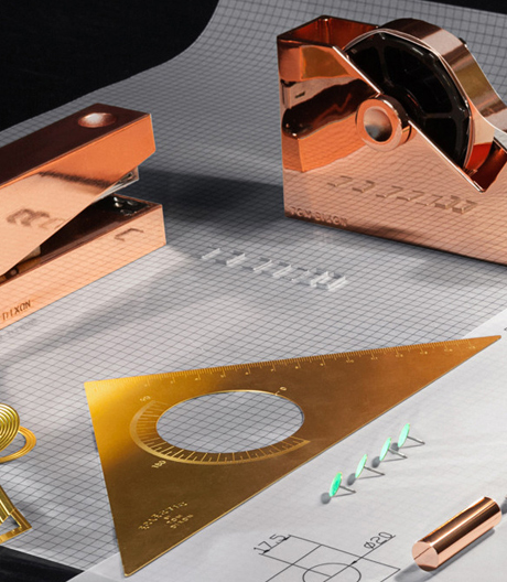 Kubistisch mit Kupfer: Eine minimalistische Büroaccessoires-Kollektion vom britischen Designer Tom Dixon.
