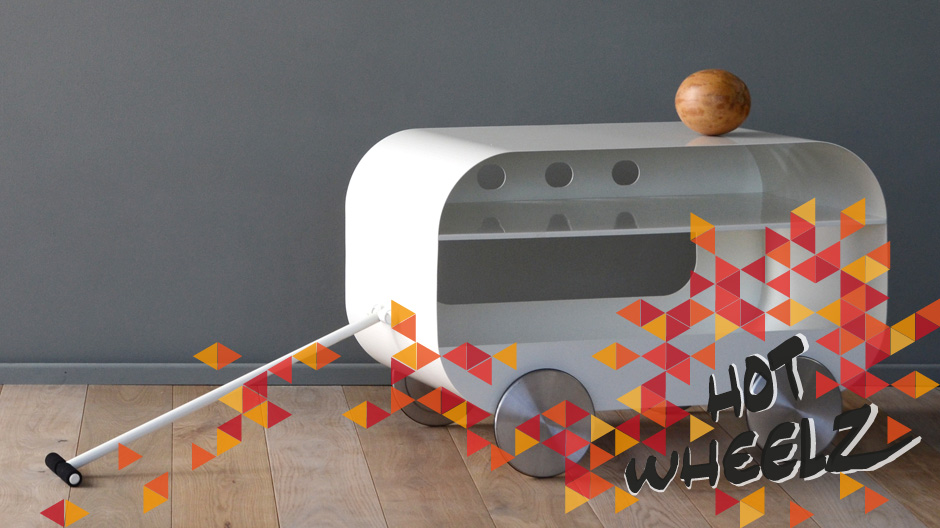 Erinnert an den guten alten Bollerwagen: das rollende TV-Möbel von Atelier Areti.