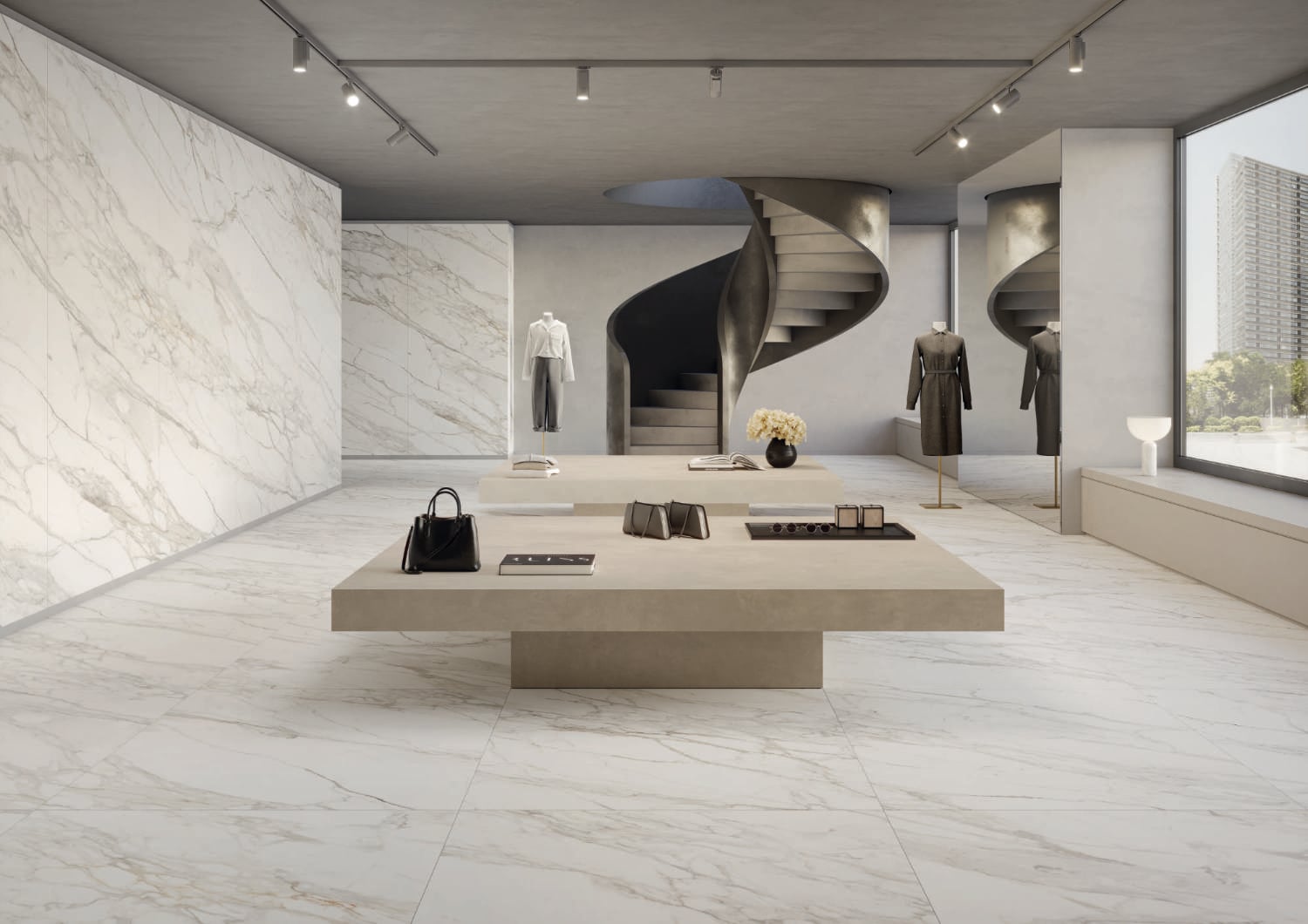 Carrara-Marmoroptik für Wand und Boden von Ceramiche Keope