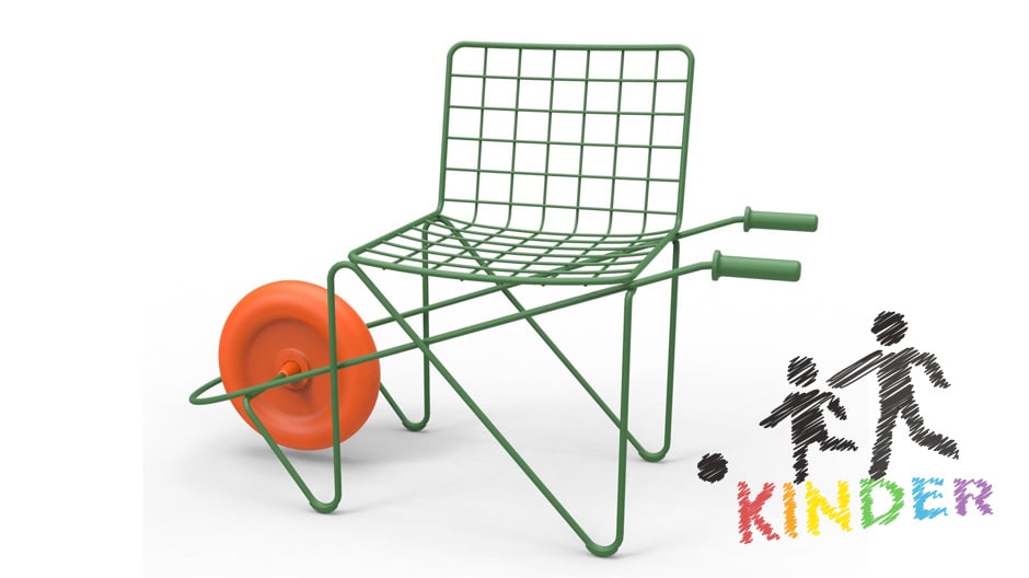 Schubkarre und Kinderstuhl in einem! Eine spielerische Sitzkreation von Rogier Martens für Magis, die für Bewegung sorgt