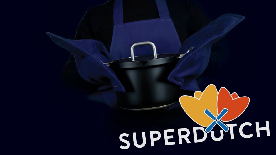 Steht auch Männern: Schürze mit integrierten Kochhandschuhen von Royal VKB.