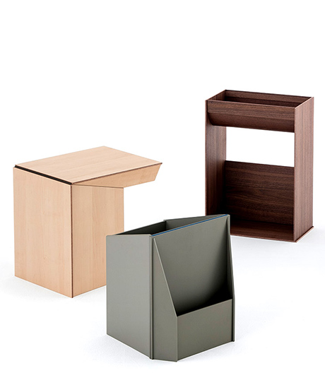 Gefaltete Generalisten: Die flexiblen Beisteller von Jin Kuramoto wirken wie übergroße Origami-Skulpturen