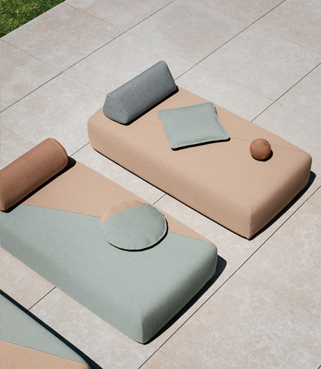 Geometrie in Pastell: die erste rundum gepolsterte Outdoor-Kollektion von Dedon